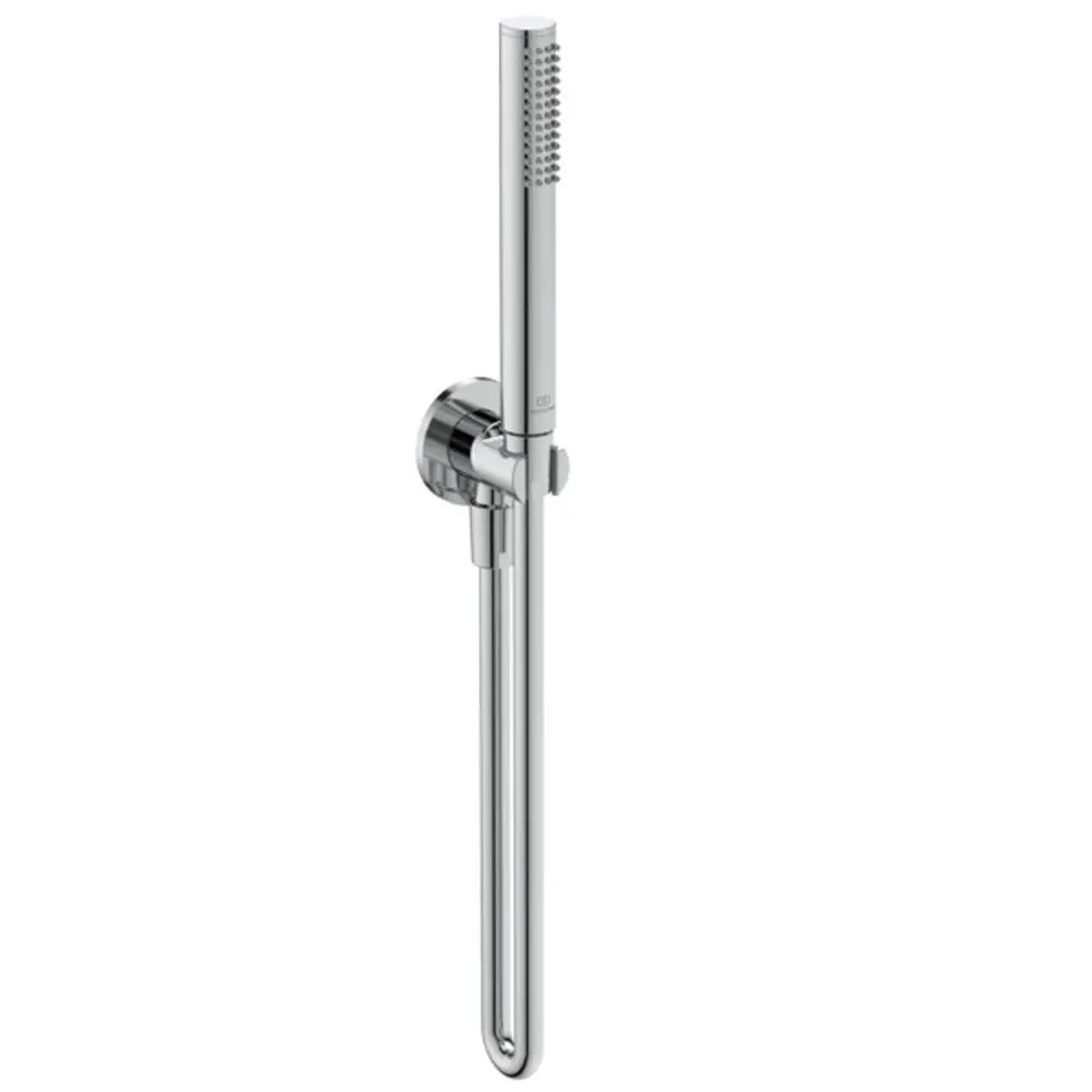 Halterung für Duschhandbrause in Chrom, mit integriertem Schlauchanschluss. Das Produkt gehört zur Ideal Standard Serie.